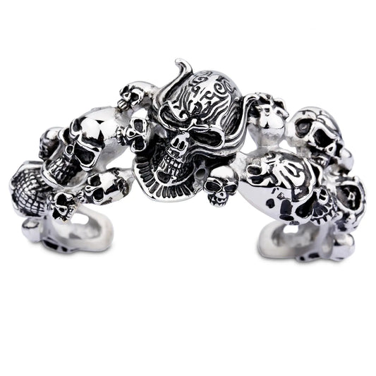 Big Hyperbole Ghost Head Skull Bangle Men Stainless Steel 316L Punk Jewelry