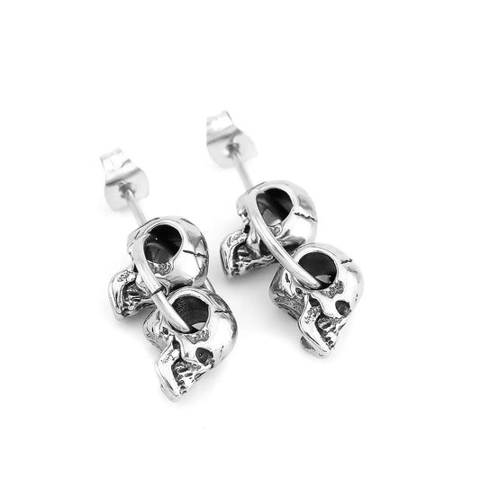 Gothic Double Skull Head Drop Earrings Women Punk Hip Hop Style Stainless Steel Earrings Vintage Party Club Jewelry Gift