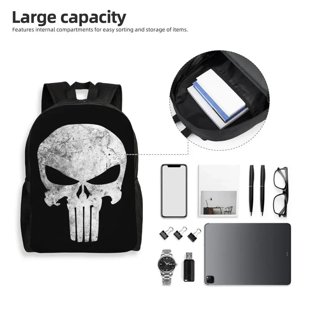 Customized Superhero Backpack Men Women Basic Bookbag for College School Punisher Skull Symbol Bags