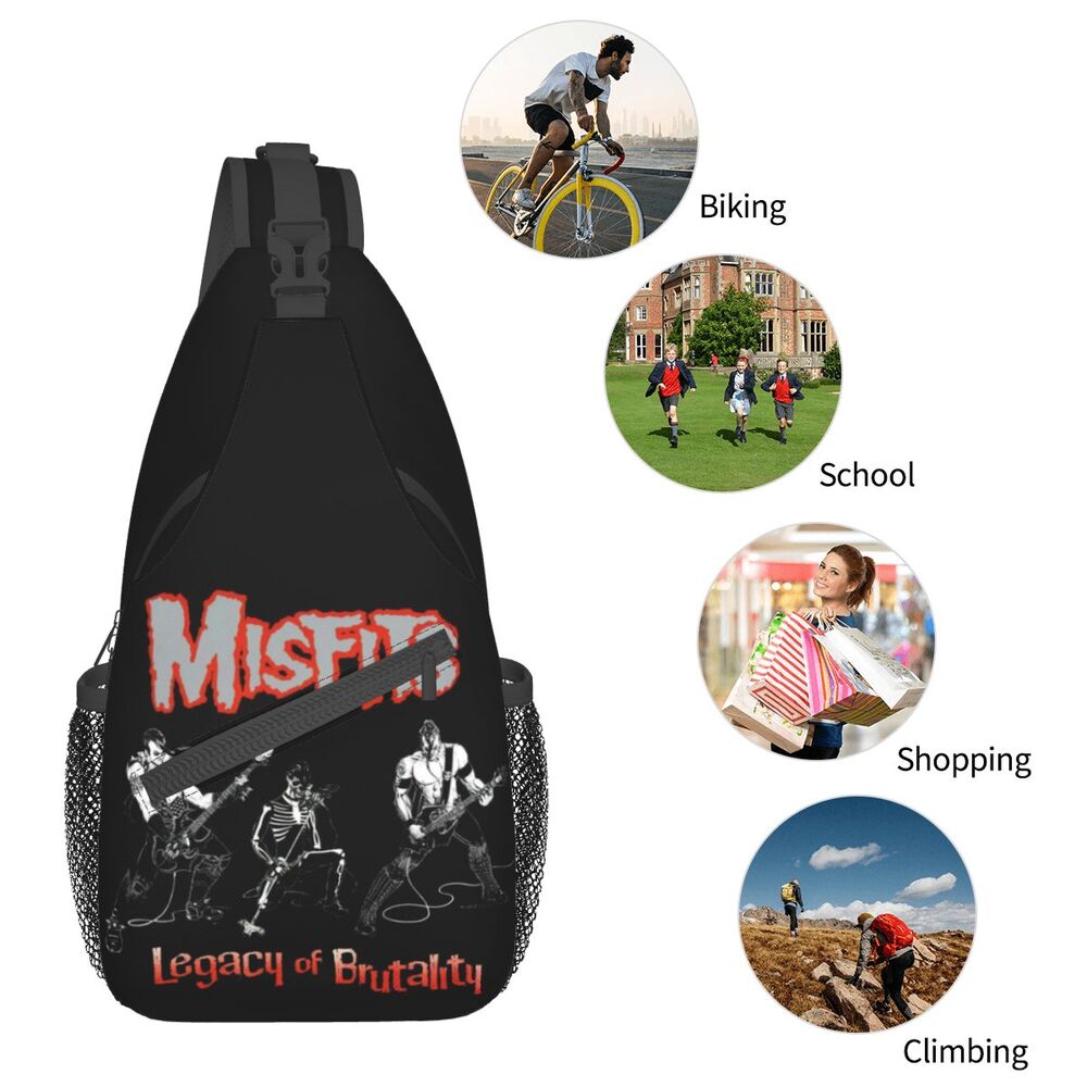 Misfits Skull Sling Crossbody Chest Bag Men Fashion Horror Punk Rock Music Shoulder Backpack for Travel Cycling