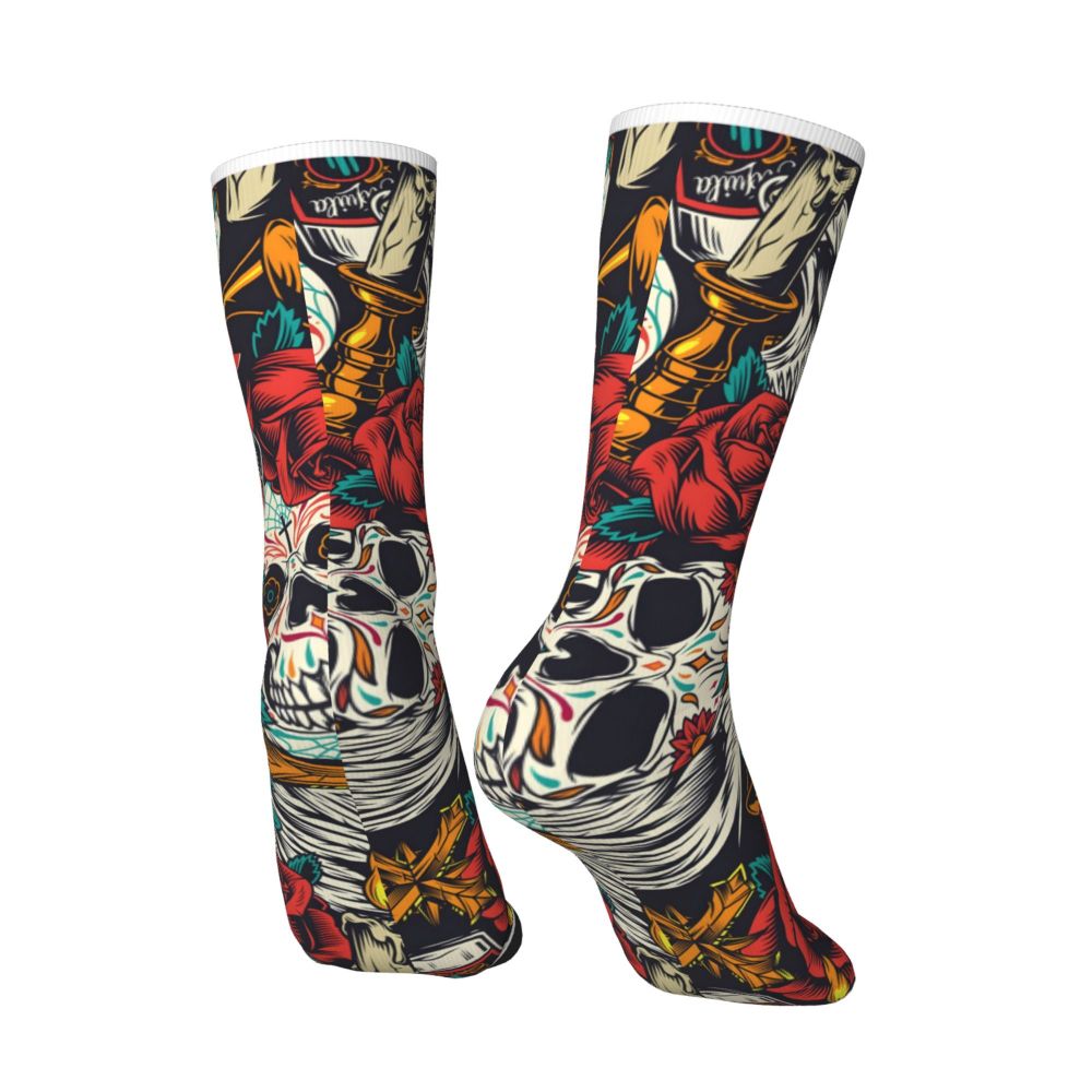 Funny Happy Men's Socks Mexican Skull Vintage Harajuku Skeleton Skull Bone Hip Hop Seamless Crew Crazy Sock Gift Pattern Printed