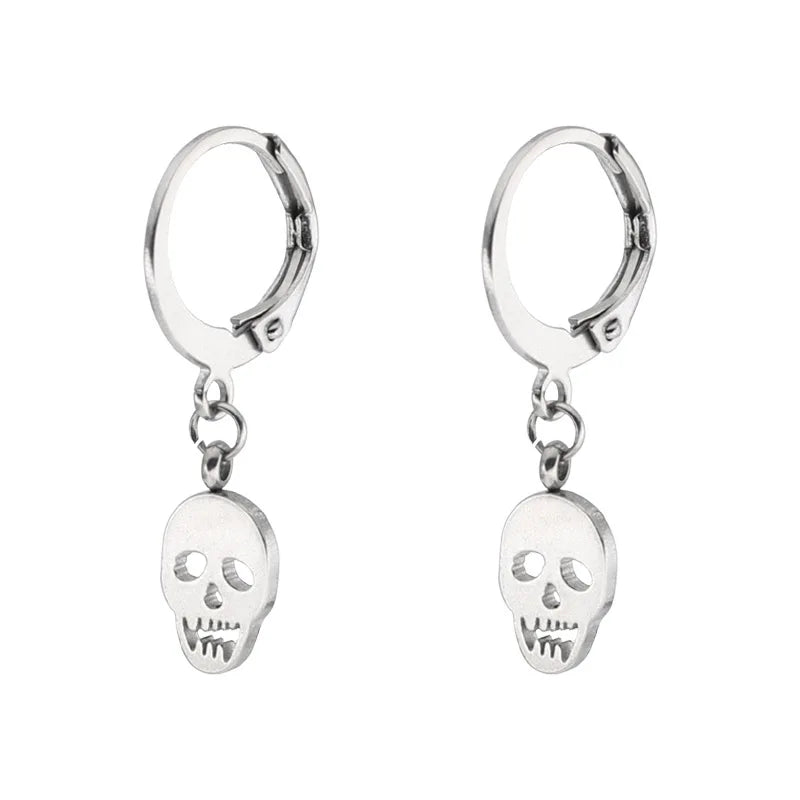 Design Stainless Steel Skull Drop Earrings For Men Fashion Gothic Street Hip Hop Ear Jewelry Pendant Cool Stud Earrings