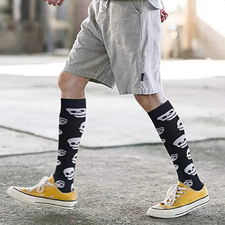 Men Women Sport Socks Halloween Skull Skeleton Goth Compression Chaussette Medias Stockings Knee High Socks