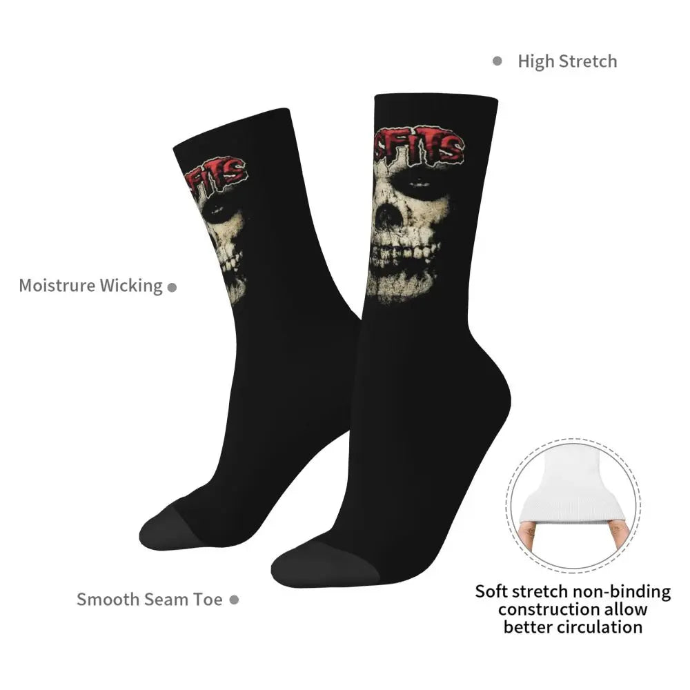 Misfits Skull Funny Socks for Men Women Male Unisex Crazy Street Style Printed Happy Crew Sock with Print Summer