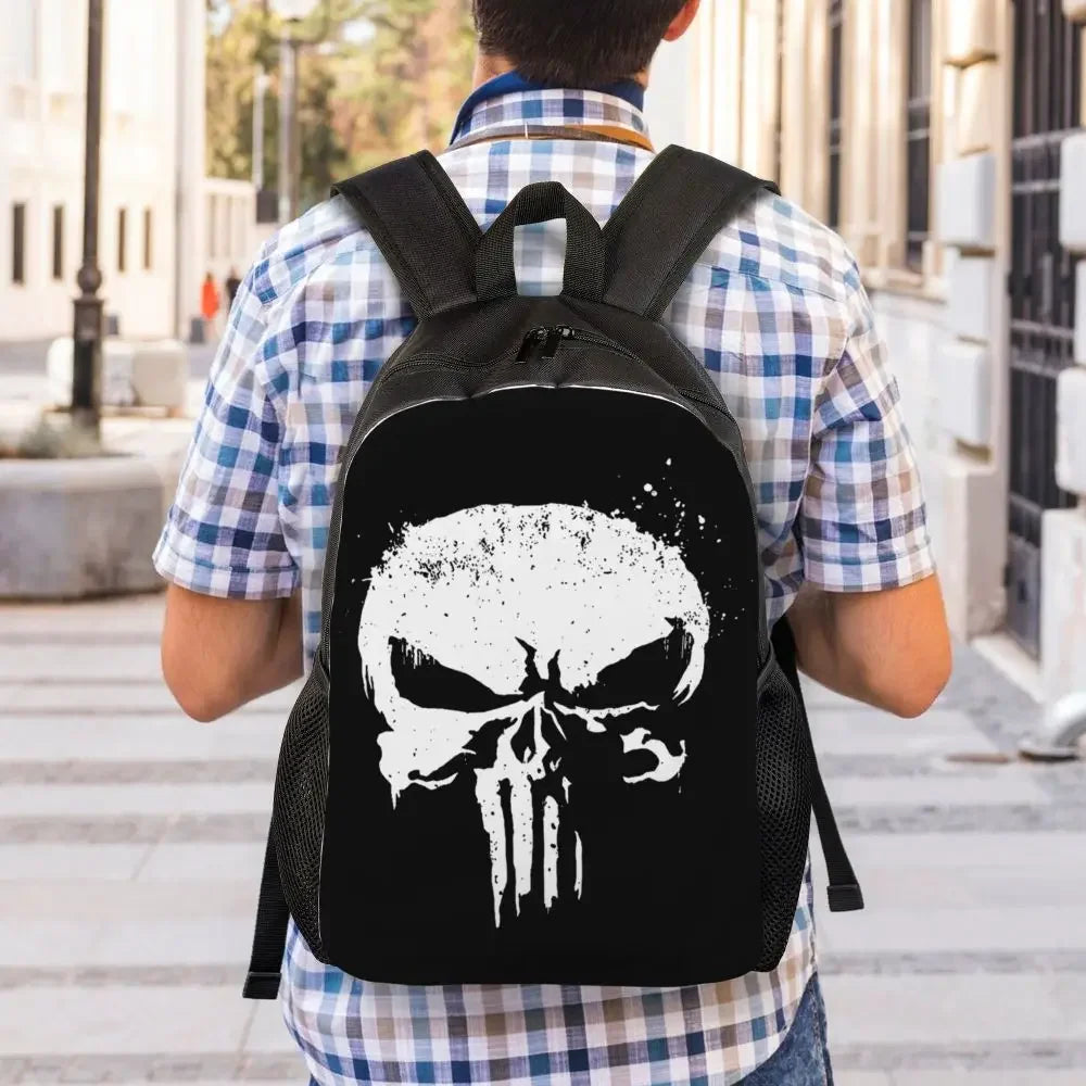 Customized Superhero Backpack Men Women Basic Bookbag for College School Punisher Skull Symbol Bags