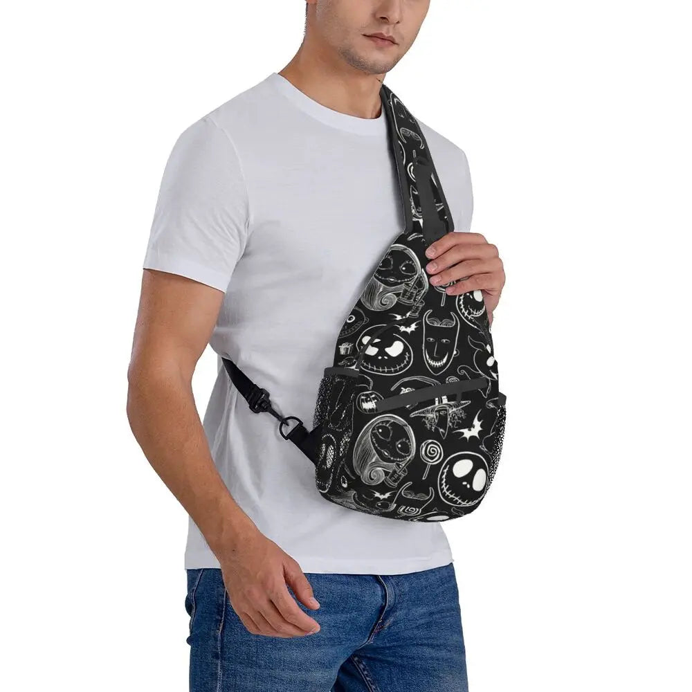 Custom Halloween Skull Jack Sling Crossbody Backpack Men Tim Burton Christmas Horror Movie Shoulder Chest Bag for Hiking