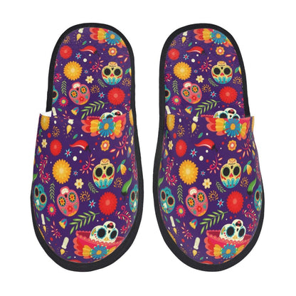 Halloween Catrina Sugar Skull House Slippers Soft Memory Foam Shoes Day Of The Dead Mexican Lady Comfy Warm Anti-Skid Slipper