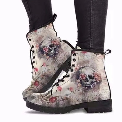 Plus Size36-43 Women's Boots British PU Women's Shoes Fashion Cargo Boots Fashion Print Autumn Women's High Top Punk Boots