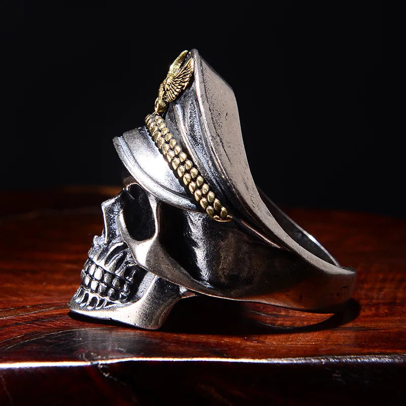 Retro Officer Skull Rings for Men Punk Hip Hop Rock Skeleton Trendy Ring Fashion Jewelry Gifts Adjustable