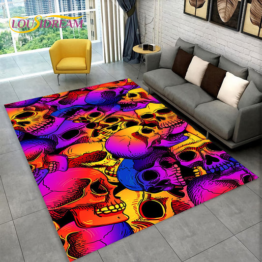 3D Creative Horror Indian Skull Area Rug,Carpet Rug for Home Living Room Bedroom Sofa Doormat Decor,Kitchen Non-slip Floor Mat