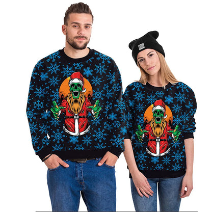 Men Women Santa Skull Xmas Sweatshirt 3D Christmas Tree Snowflakes Print Ugly Christmas Sweater Unisex Holiday Party Jumper Tops