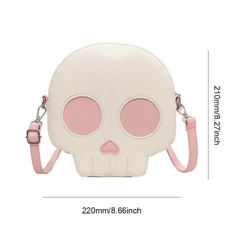 Women Leather Shoulder Bag Novelty Skull Crossbody Bag Adjustable Strap Skull Tote Bag Cartoon Versatile Halloween Shopper Bag