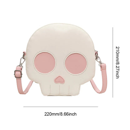 Women Leather Shoulder Bag Novelty Skull Crossbody Bag Adjustable Strap Skull Tote Bag Cartoon Versatile Halloween Shopper Bag