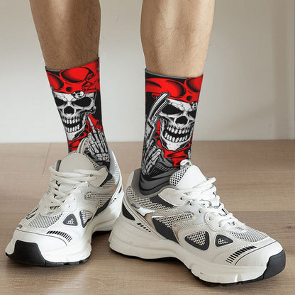 Novelty Mens Funny Jokers Skull Gun Dress Socks Unisex Comfortable Warm 3D Printed Gothic Skeleton Crew Socks