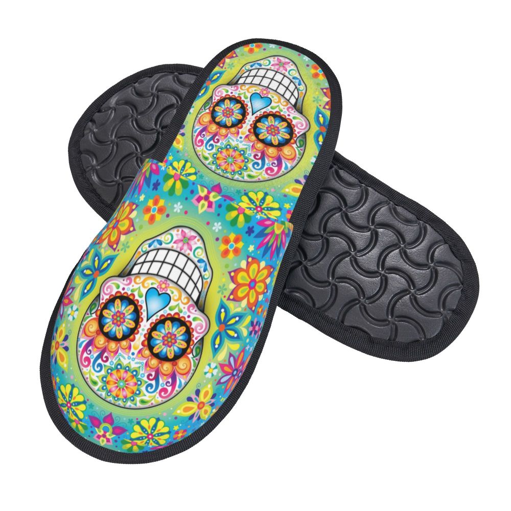 Halloween Catrina Sugar Skull House Slippers Soft Memory Foam Shoes Day Of The Dead Mexican Lady Comfy Warm Anti-Skid Slipper