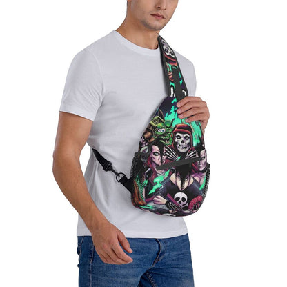 Misfits Skull Sling Crossbody Chest Bag Men Fashion Horror Punk Rock Music Shoulder Backpack for Travel Cycling