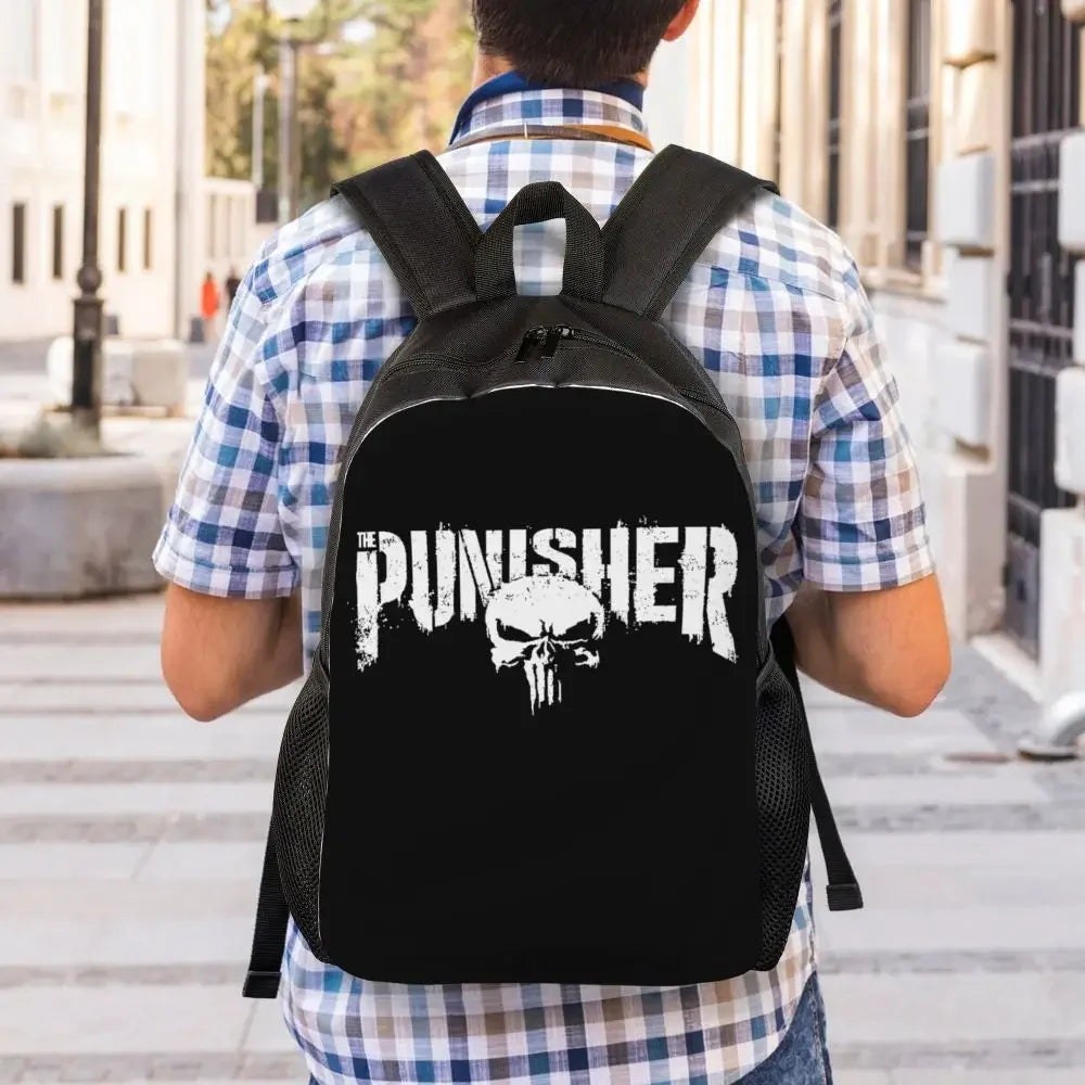 Customized Superhero Backpack Men Women Basic Bookbag for College School Punisher Skull Symbol Bags