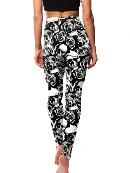 Women's Skull Print High Waist Long Fit Fashion Tight Outdoor Sports Casual Underpants