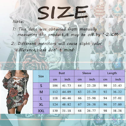 Autumn Winter Hoodie Sweatshirt Dresses For Women Skull Rose Print Gothic Party Dress Sexy Off Shoulder Casual Pullovers Dress