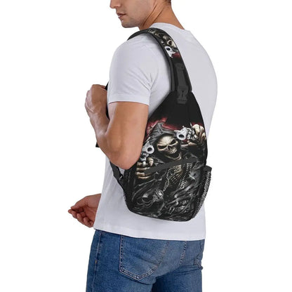 Gothic Skeleton Death Skull Sling Chest Bag Custom Crossbody Shoulder Backpack for Men Cycling Camping Daypack