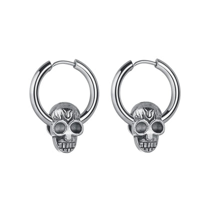 Design Stainless Steel Skull Drop Earrings For Men Fashion Gothic Street Hip Hop Ear Jewelry Pendant Cool Stud Earrings