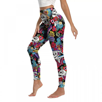 Nadanbao Women's Leggings Day of The Dead Rose Skeleton Fingers 3D Printed High Waisted Sports Pants Tight Fitting Yoga Leggings