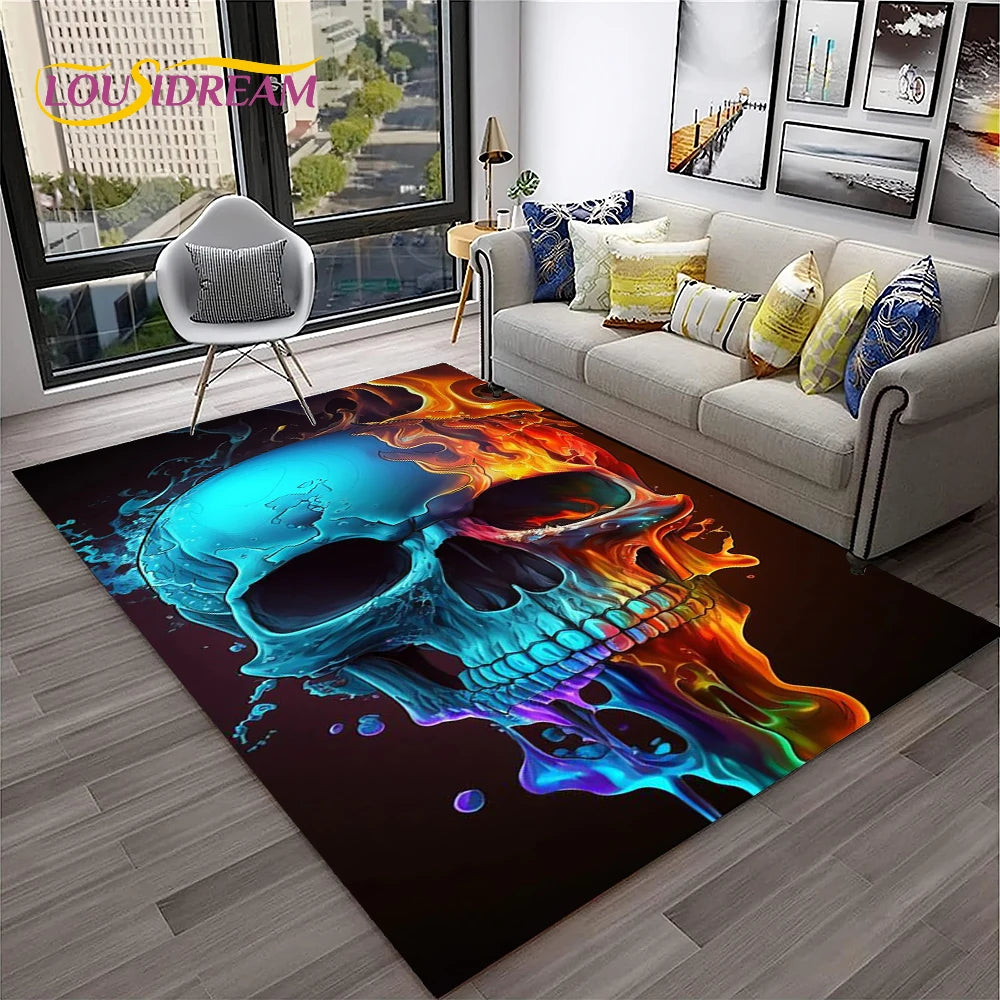 3D Gothic Horror Skull Carpet Rug for Home Living Room Bedroom Sofa Playroom Doormat Decor,Kid Game Area Rug Non-slip Floor Mat