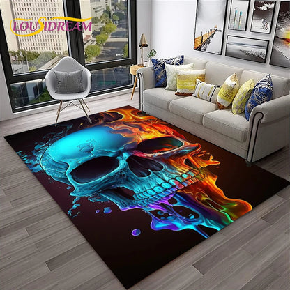 3D Gothic Horror Skull Carpet Rug for Home Living Room Bedroom Sofa Playroom Doormat Decor,Kid Game Area Rug Non-slip Floor Mat