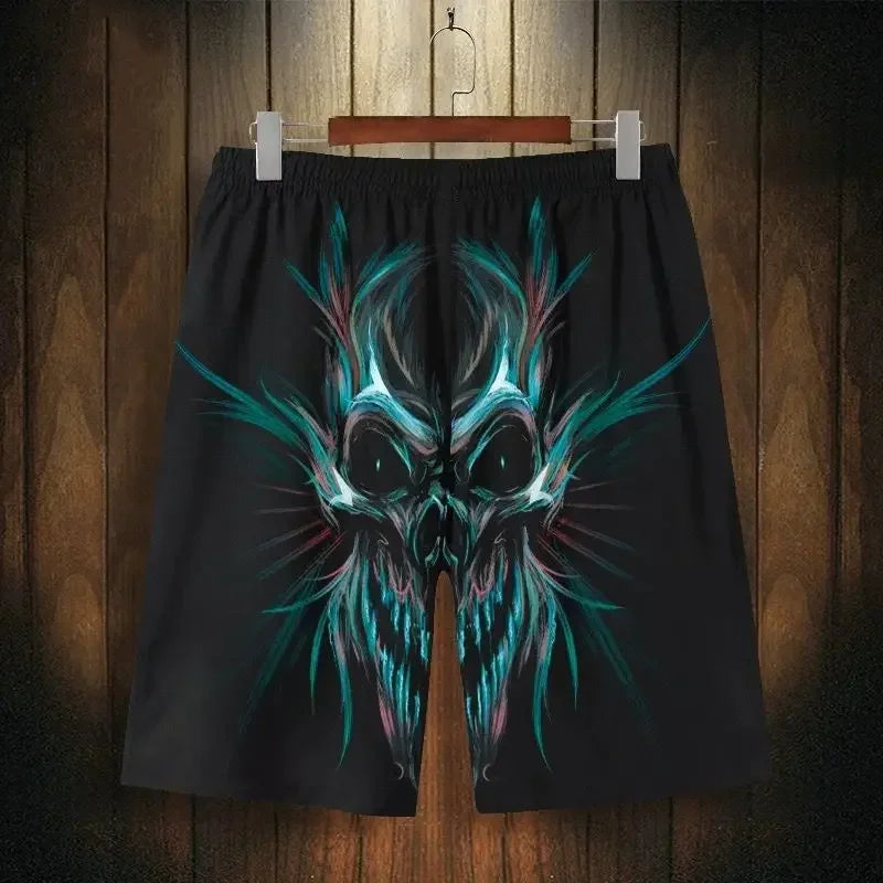 Summer Men's Beach Pants Skull Casual Pants Quick-Drying Shorts Explosive 3D Printed Breathable Comfortable Sports Shorts