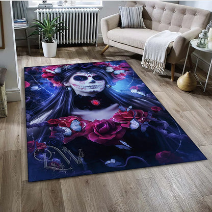 Gothic Female Skull Horror Dead Girl Area Rug,Carpet for Home Living Room Bedroom Sofa Doormat Decor,kids Non-slip Floor Mat 3D