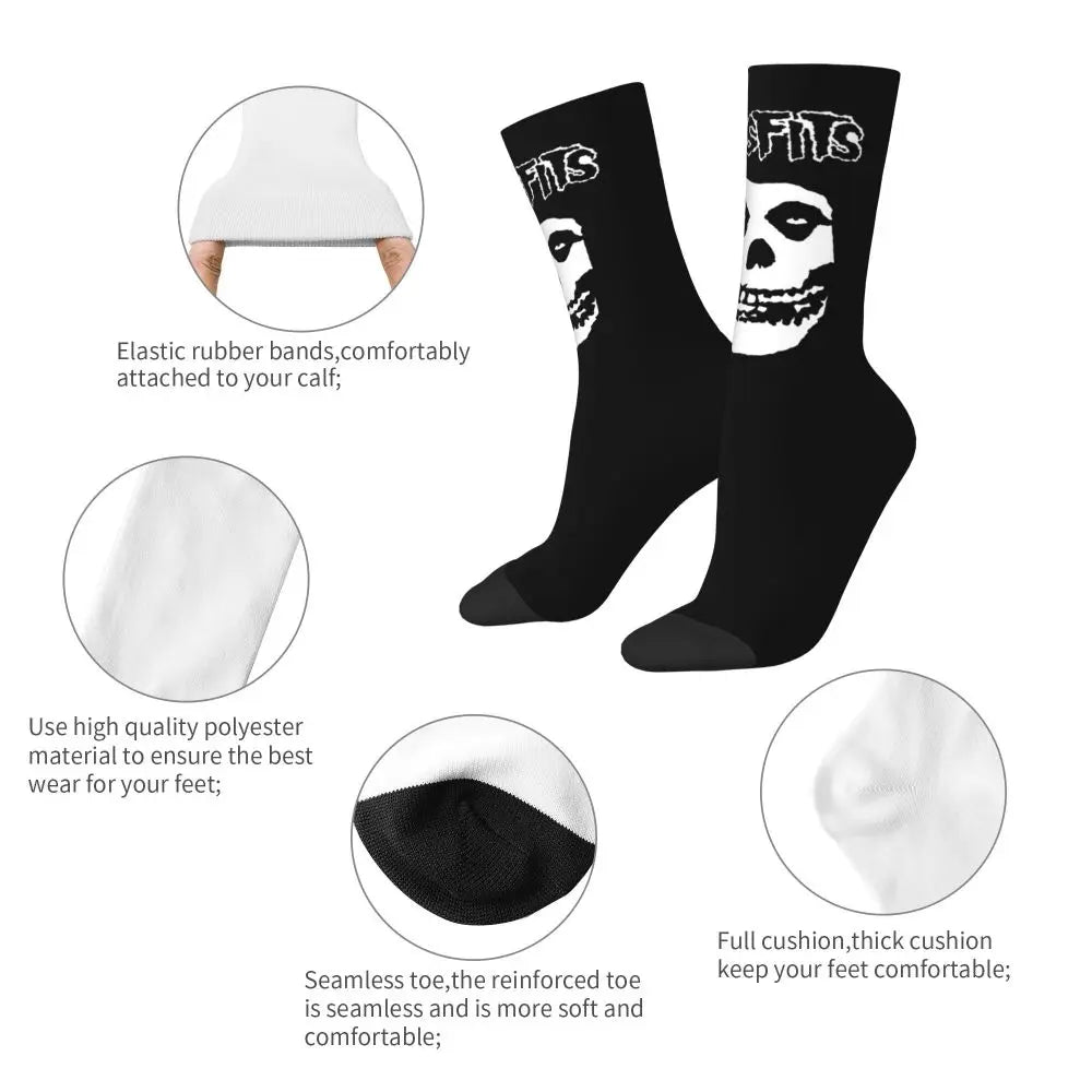 Misfits Skull Funny Socks for Men Women Male Unisex Crazy Street Style Printed Happy Crew Sock with Print Summer