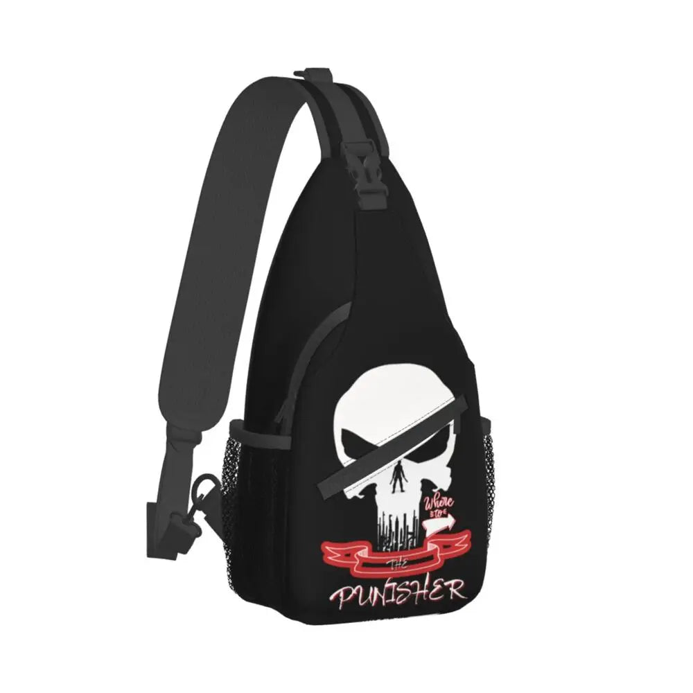 Vintage Skeleton Punishers Skull Crossbody Sling Backpack Men Custom Chest Shoulder Bag for Cycling Camping Daypack