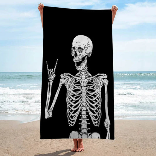 Funny Black Skull Printed Beach Towel Quick-drying Microfiber Towel Beach Mat Large Bath Towel Spa Sauna Fashion Black Pool