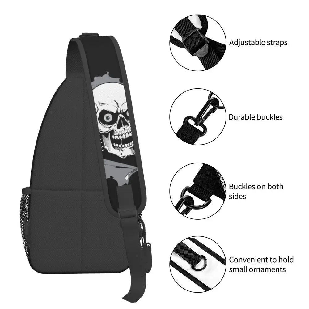 Gothic Skeleton Death Skull Sling Chest Bag Custom Crossbody Shoulder Backpack for Men Cycling Camping Daypack