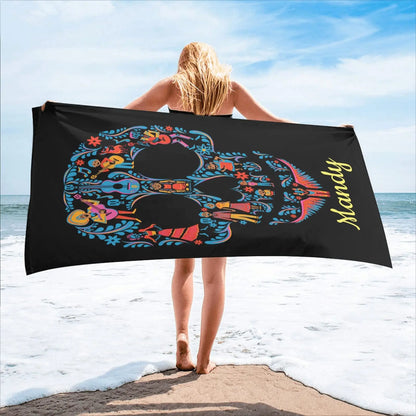 Skull Beach Towel Microfiber Quick Dry Beach Floral Printed Travel Fitness Spa Women Girl Flower Rose Skull Large Beach Towels