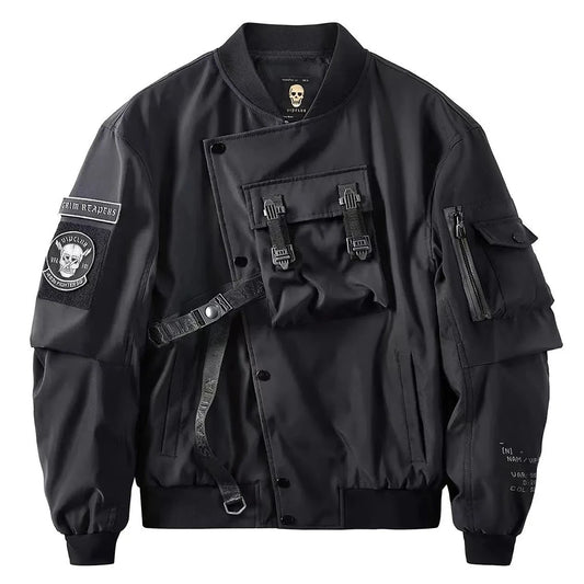 Mens Fall Winter American Street Workwear Jackets New Zipper Pocket Solid Color Skull Death Embroidery Fashion Trend Jacket