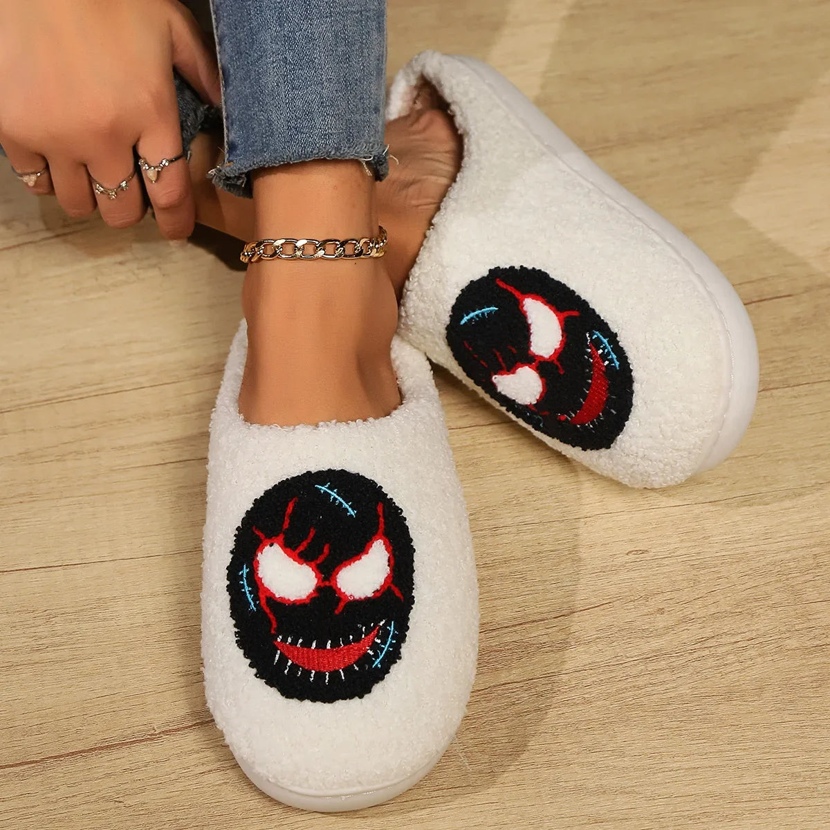 Halloween Ghost Cotton Slippers Home Flat Scream Slipper Indoor Non-slip Thickened Shoes Skull Slippers Halloween Gift Women Men