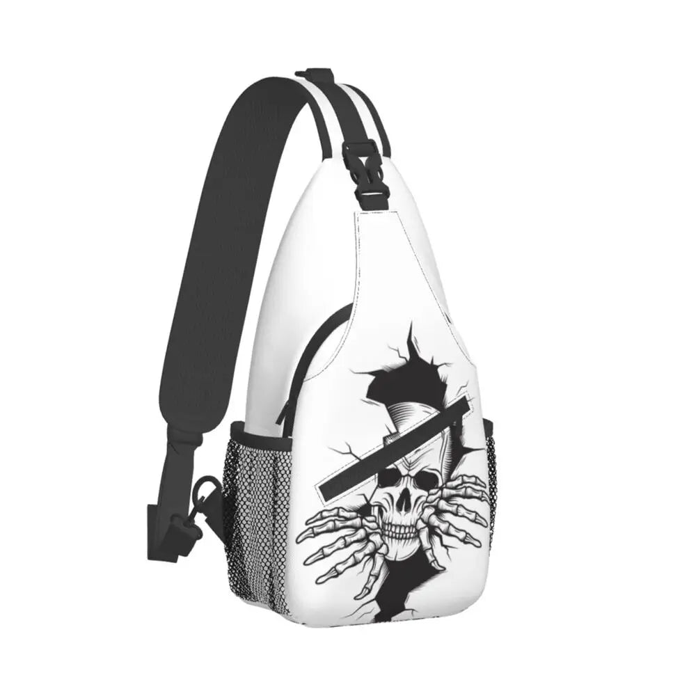 Gothic Skeleton Death Skull Sling Chest Bag Custom Crossbody Shoulder Backpack for Men Cycling Camping Daypack