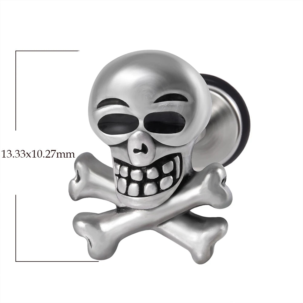 1PC Surgical Steel Skull Ear Stud Demon Skeleton Earrings Men Hiphop Style Prevent Allergy Ear Piercing Jewelry