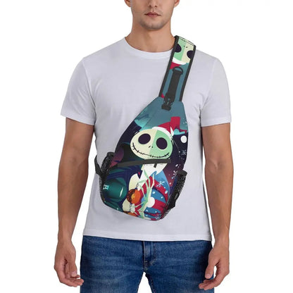 Custom Halloween Skull Jack Sling Crossbody Backpack Men Tim Burton Christmas Horror Movie Shoulder Chest Bag for Hiking