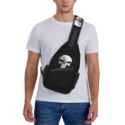 Casual Punishers Skeleton Skull Sling Crossbody Backpack Men Shoulder Chest Bags for Camping Biking