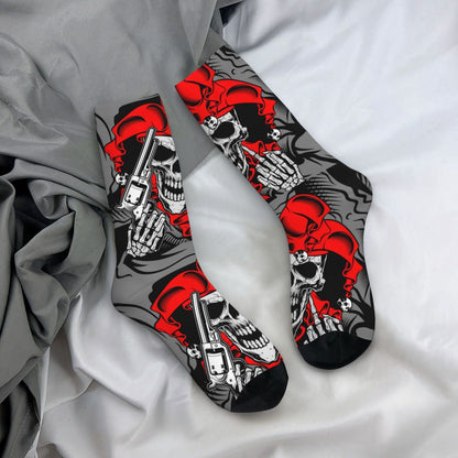 Novelty Mens Funny Jokers Skull Gun Dress Socks Unisex Comfortable Warm 3D Printed Gothic Skeleton Crew Socks