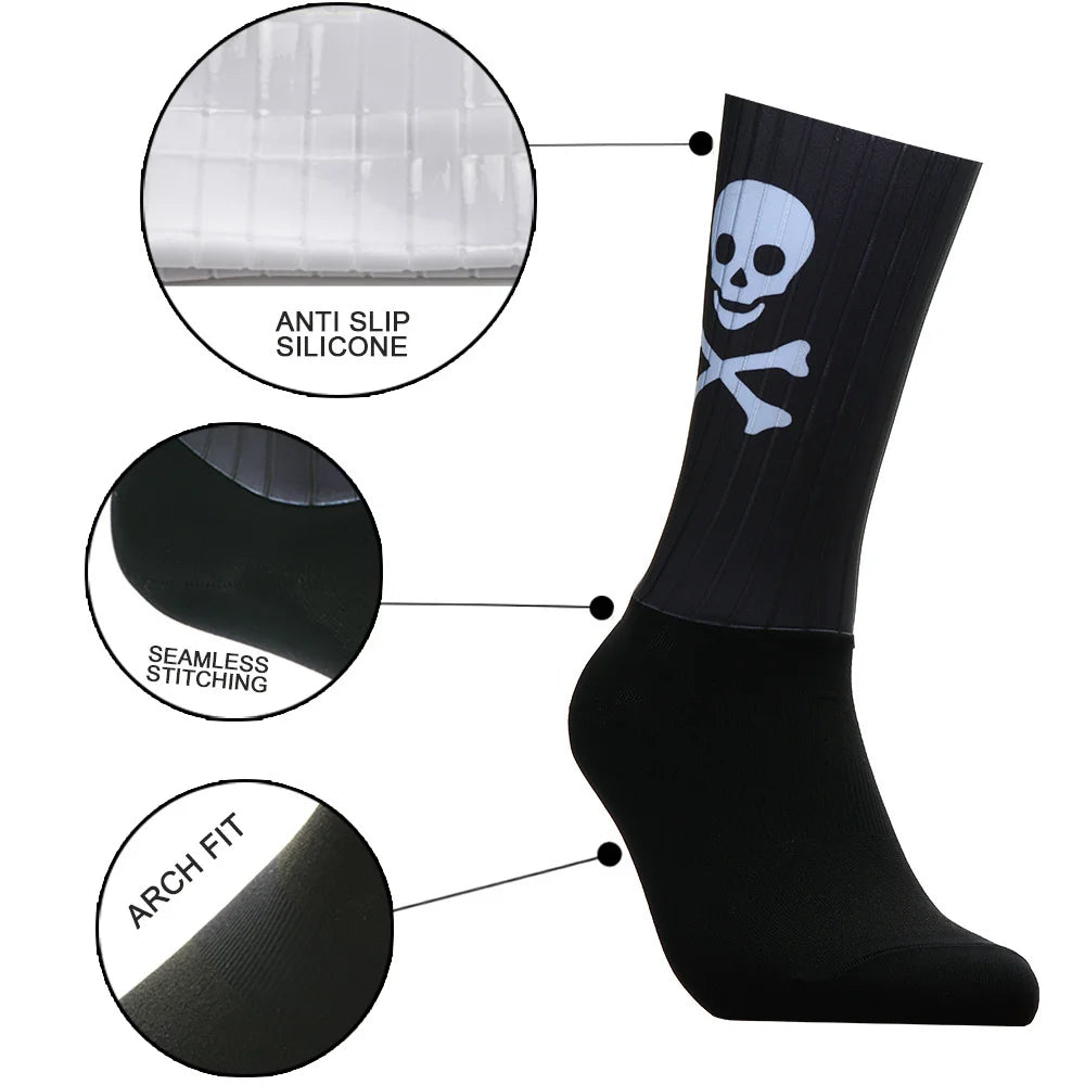 Skull Non-slip Sports Silicone Seamless Aero Cycling Socks Breathable Pattern Road Bike Racing Socks