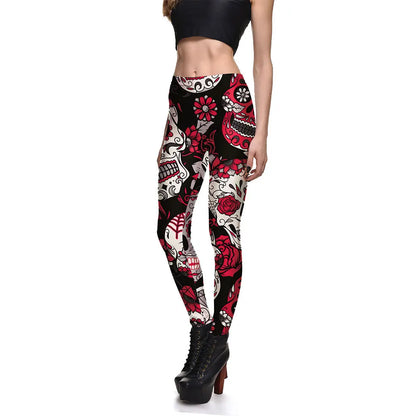 Zawaland Women Leggings High Waist Fashion Sexy Multicolor Skull 3D Digital Printing Leggings Casual Elastic Fitness Pant