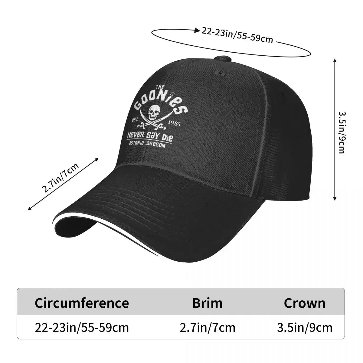 Goonies Baseball Cap Fashion Skull Never Say Die Sandwich Cap Men Breathable Sun Hat Outdoor