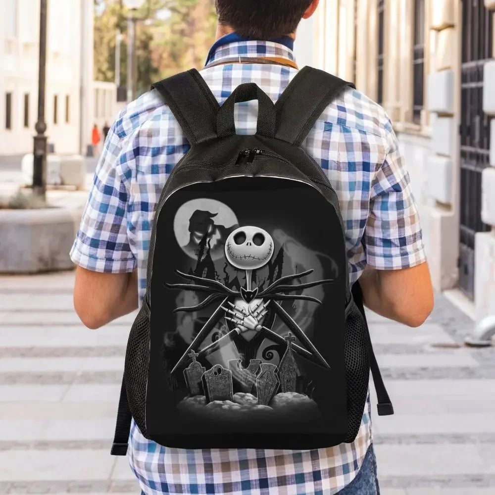 Custom Nightmare Before Christmas Backpacks for Men Women School College Student Bookbag Skellington Halloween Skull Bags