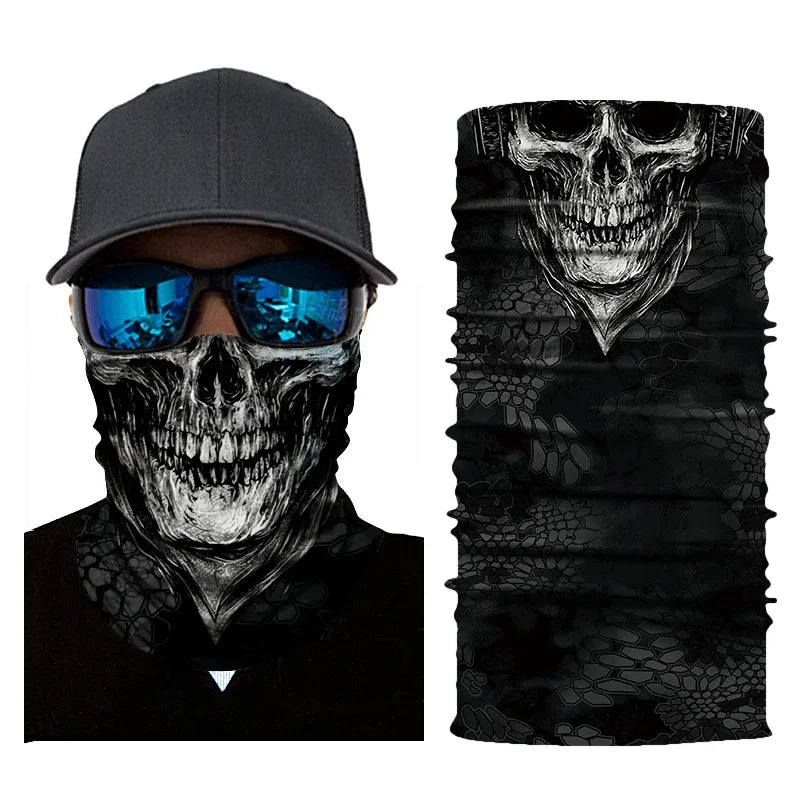 3D Skull Skeleton Balaclava Seamless Motorcycle Neck Face Shield Mask Scarf Bicycle Hunting Outdoor Anti-UV Bandana Headband