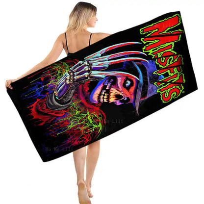 Skull Mascot Logo Monster Rock Festival Heavy Metal Art Fiend Skeleton Music Poster Quick Drying Towel