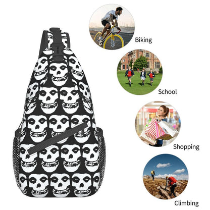 Misfits Skull Sling Crossbody Chest Bag Men Fashion Horror Punk Rock Music Shoulder Backpack for Travel Cycling