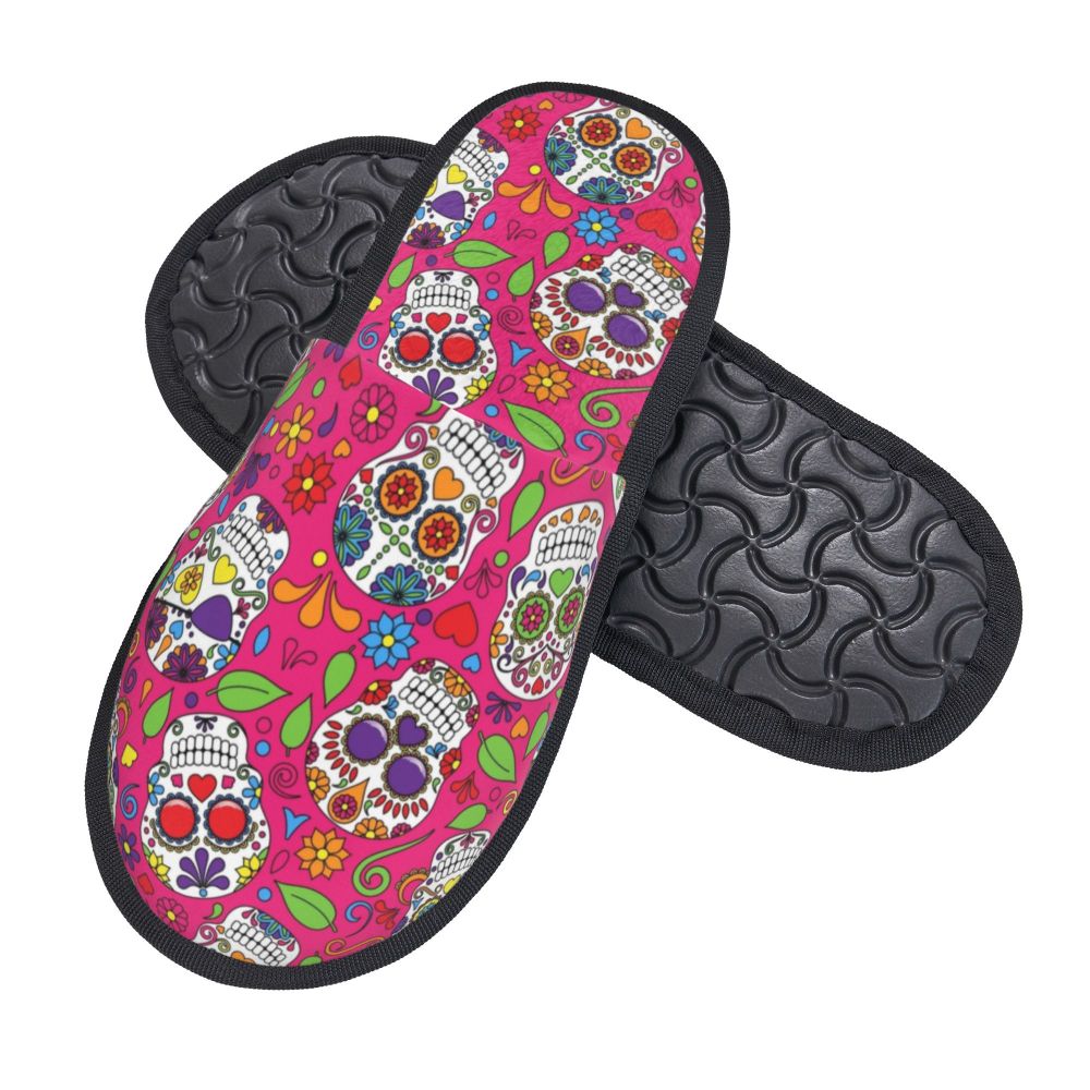 Halloween Catrina Sugar Skull House Slippers Soft Memory Foam Shoes Day Of The Dead Mexican Lady Comfy Warm Anti-Skid Slipper